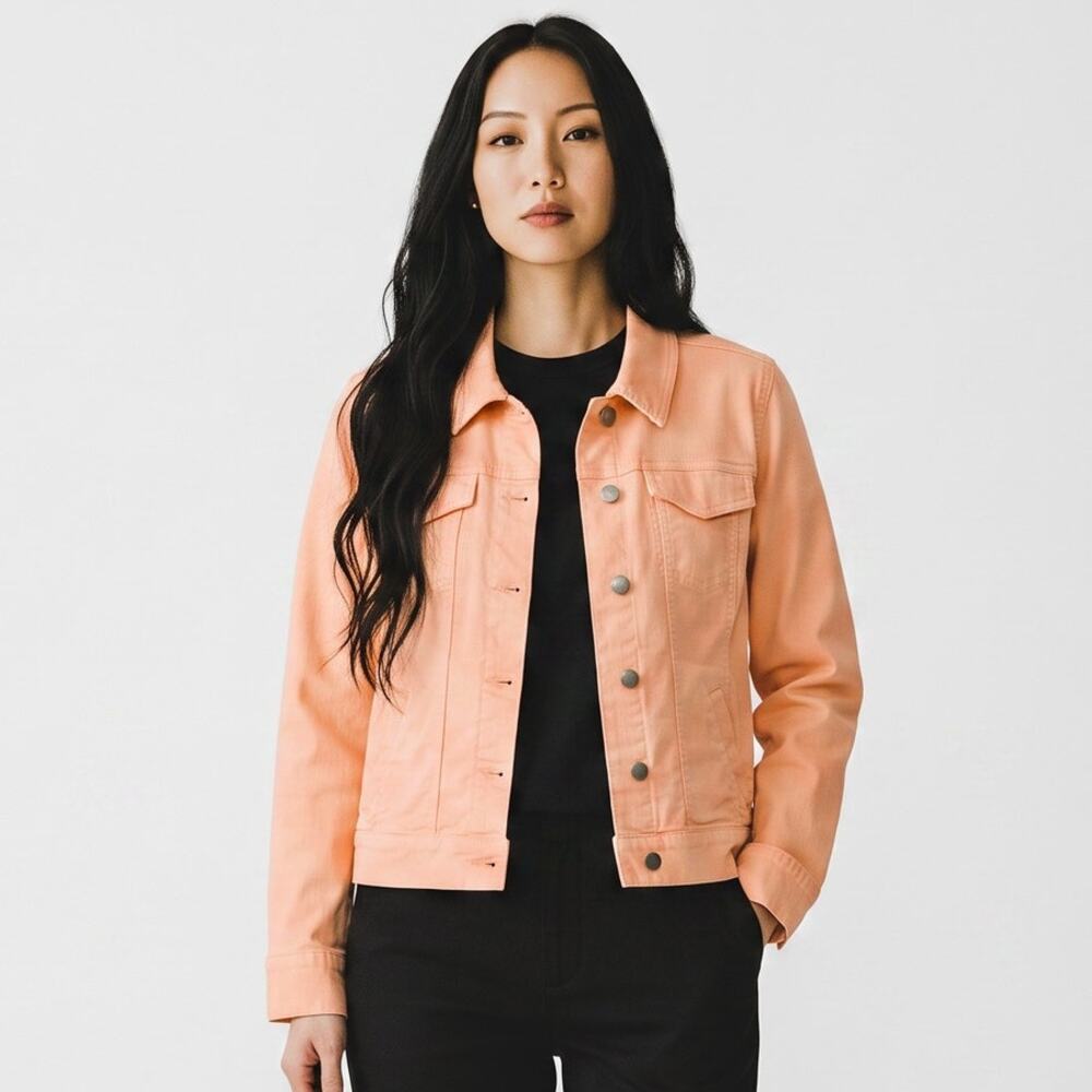 EILEEN FISHER | XL | Women's Peach Pink Stretch Organic Cotton Denim Jean Jacket